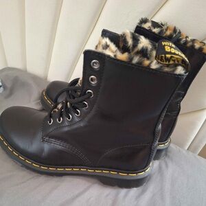 Dr. Martens Black Combat Boots with Leopard Print Lining